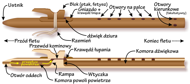 Components of the Native American flute &mdash; Polish-language labels